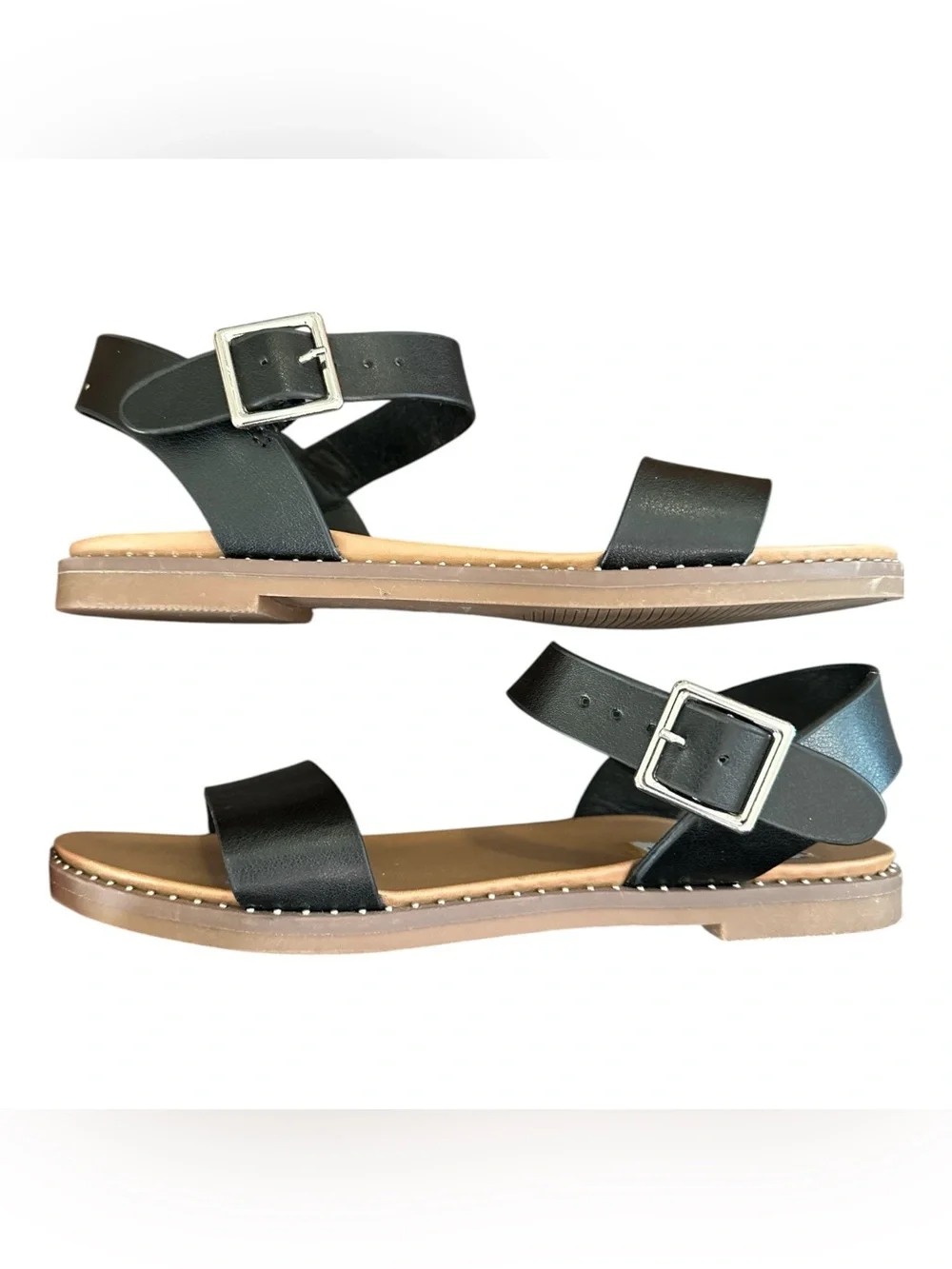 Steve Madden Tesa Slingback Flat Sandals Black Studded Trim | Size 6.5
